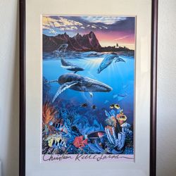 Christian Riese Lassen Print Frame Hawaii Whales 89' Wood Frame & Glass Front