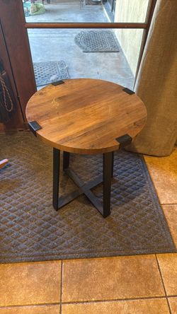 Round Wood and Metal Side Table