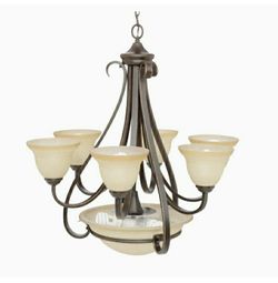 PROGRESS LIGHTING TORINO COLLECTION 6 LIGHT GLASS TRANSITIONAL CHANDELIER LIGHT
Forged bronze finish
Uses (6) 100W and (3) 75W medium base bulbs (not