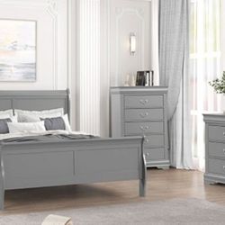 Brand New Grey 4pc Queen Bedroom Set 