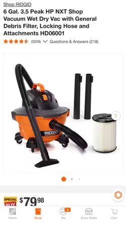 6 gal  Ridgid Wet/Dry Vacuum with attachments like new