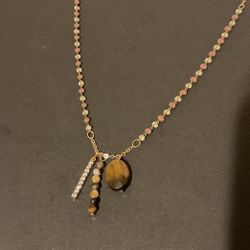 17” Goldtone Necklace Set With Semi Precious Stones & Cubic Zirconia And Matching Earrings 