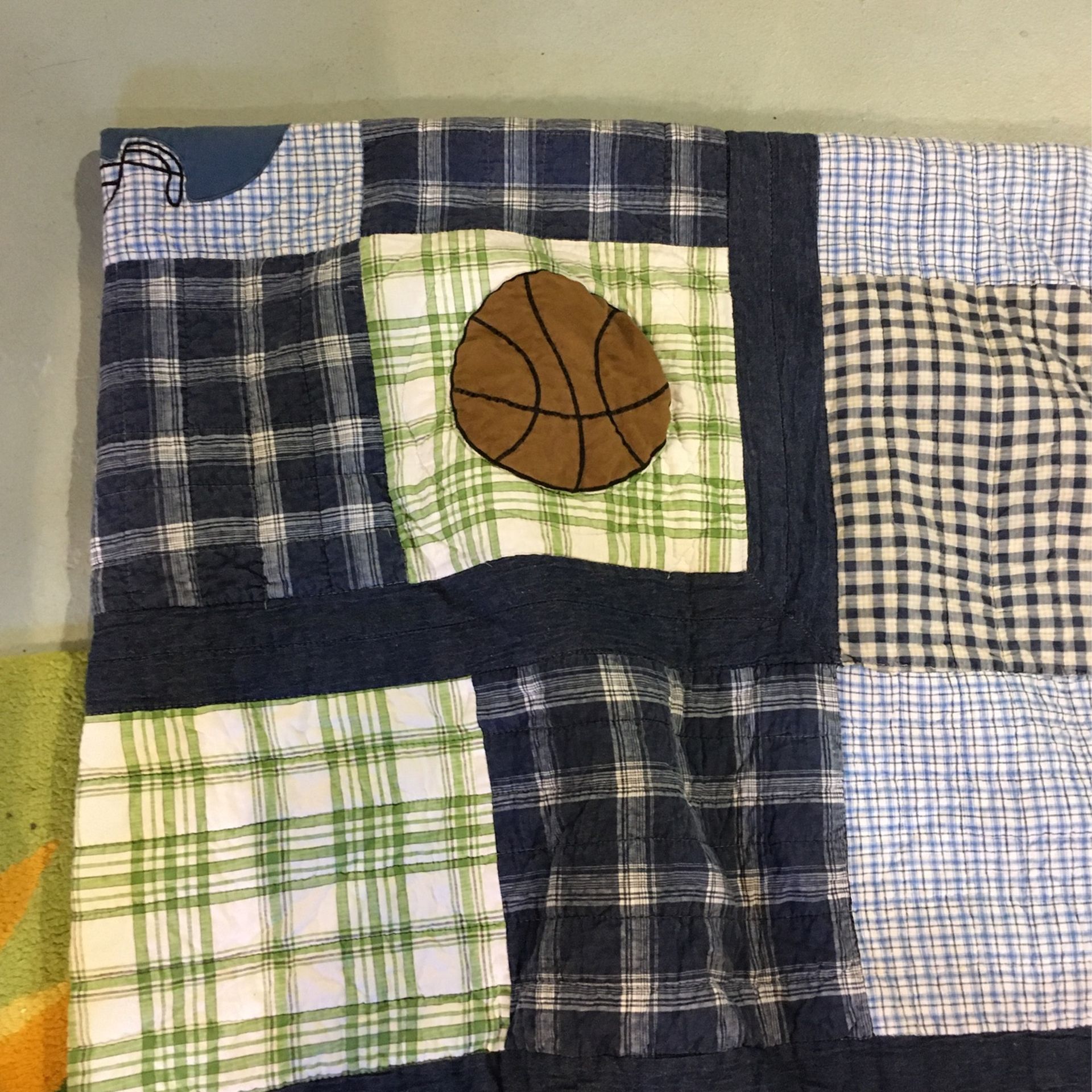 Twin Or Full Size Quilt With Sports Equipment Designs