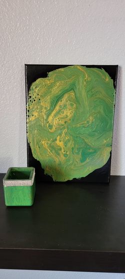 Handmade Abstract Painting and Candle Holder Gift Set 