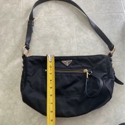 Prada Tessuto shoulder back purse, black nylon, gold tone, hardware