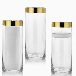 3pc Gold Rimmed Candle Holder