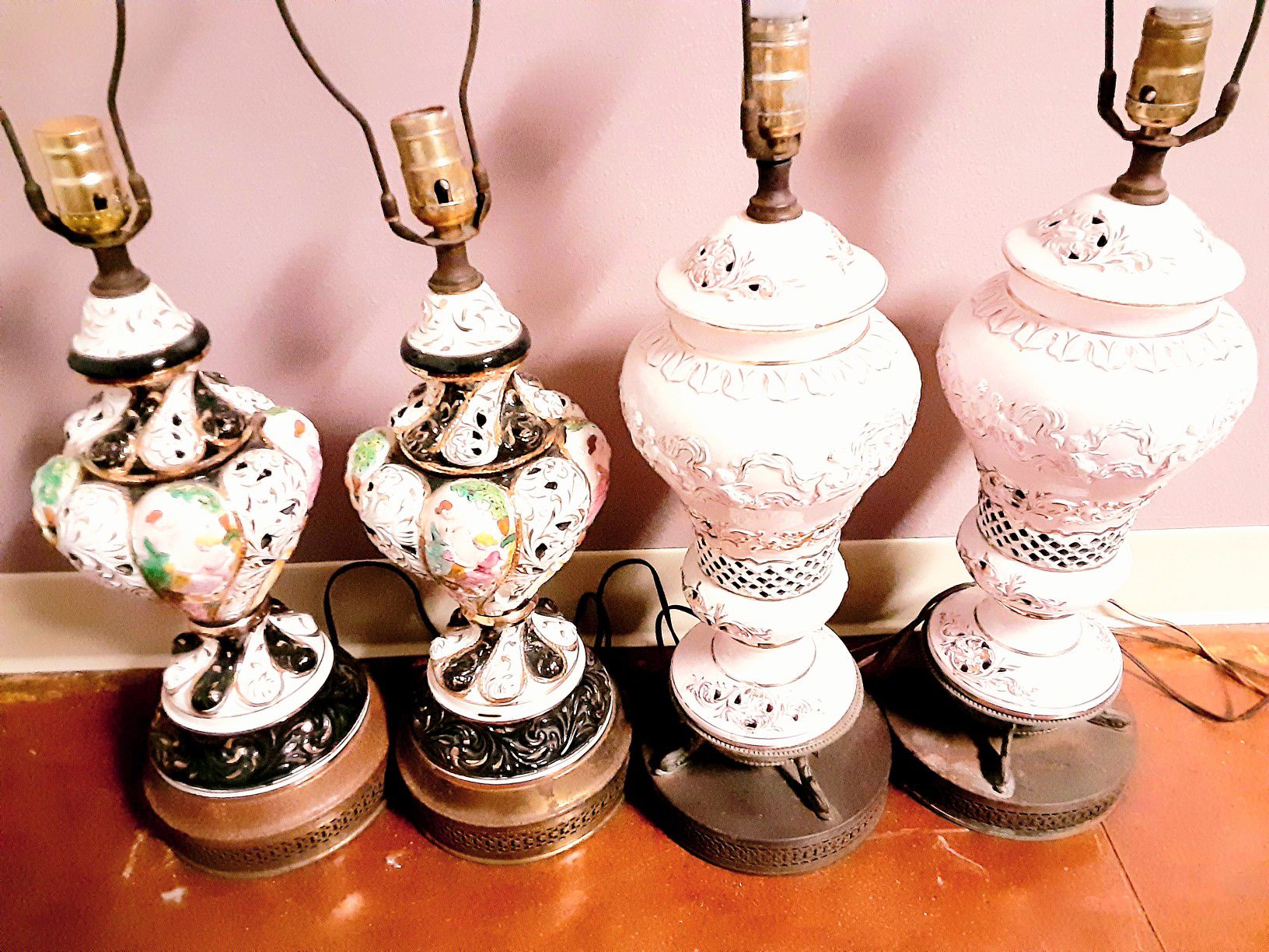 Capodimonte Antique Porcelain Boudoir Lamps French Bronze Ormolu Mounts $10 cach