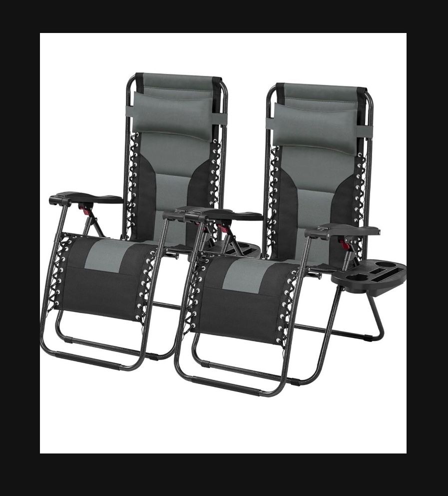 Set of 2 Padded Zero Gravity Recliner, Foldable Outdoor Patio Chairs NEW in the box