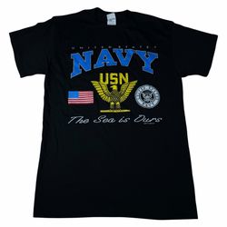 Y2K United States Navy USN Sea Is Ours Eagle Graphic T-Shirt Black USA Size Medium M