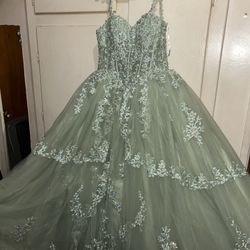 Sage Dress Size Sm With Shawl and Hoop