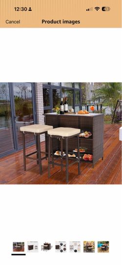 3 Pieces Patio Bar Table Set Outdoor