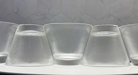 Set of (11) Beautiful 1950s Federal Glass Norse Ribbed Pattern Dessert/Pudding cups. Mid-century modern era. Feature a distinct fine ribbed or prismat