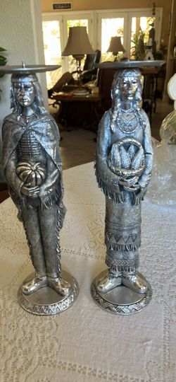 Indian and Pilgram Pewter Candle sticks