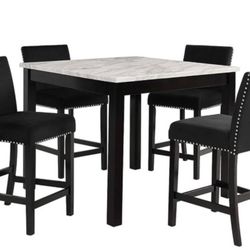 Celeste Faux Marble Counter Dining Table with Four Chairs, 5-Piece, Black