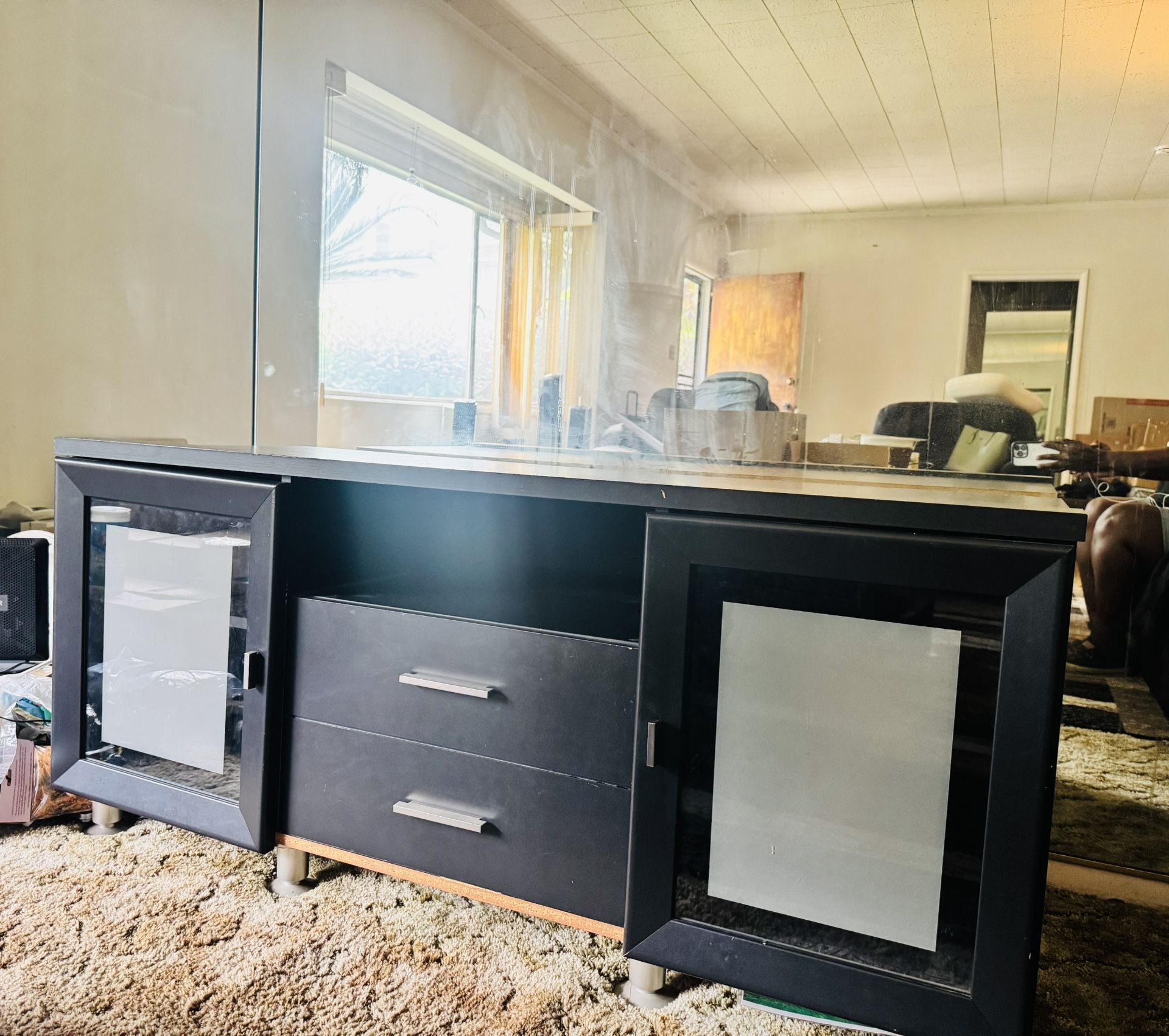 Modern Black TV Stand / Entertainment Console w/ Storage