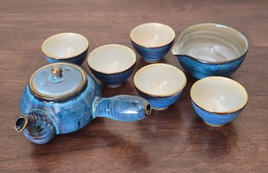 Korean Traditional Gapyeong-yo 7-piece Blue Ceramic Tea Set Pot Cup Teapot NEW