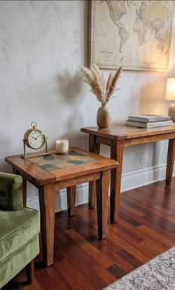 Solid Wood & Slate Tile Console & Side End Table Set - Craftsman, modern transitional, rustic