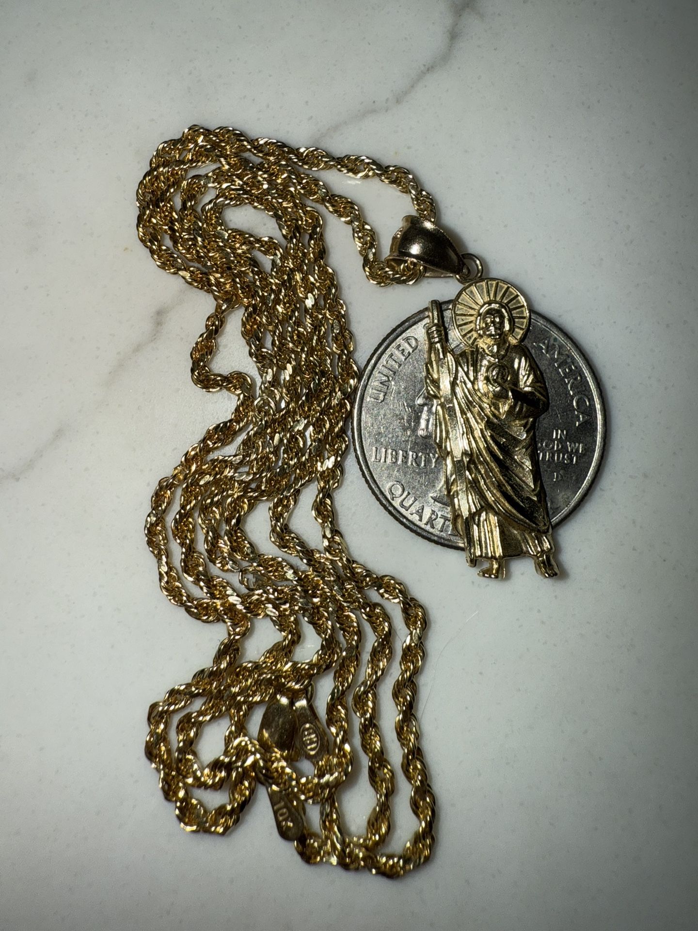 10k Hallow Rope Chain w 10k San Jude Pendant
