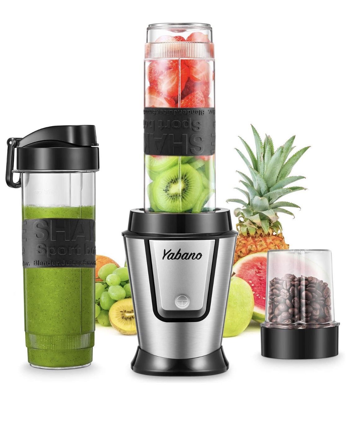 Personal Blender with 2 x 20oz Travel Bottle and Coffee/Spices Jar, Portable Smoothie Blender and Coffee Grinder in One, 500W Single Serve Blender fo