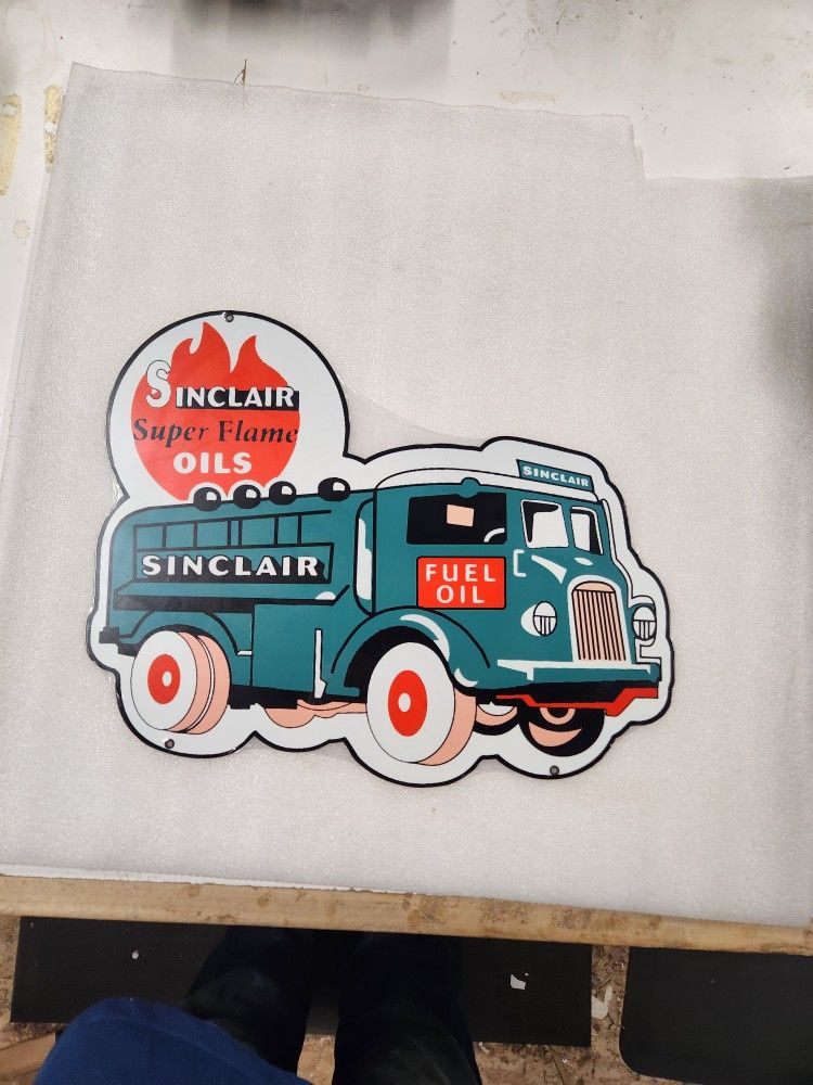 Sinclair Oil Gas Station Company Delivery Truck Steel Metal Sign