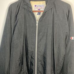 Vintage 1980s Champion Oversize Raincoat With Double Zipper And Packable Hood XL