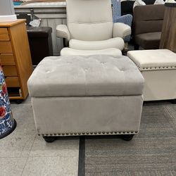 New Storage Ottoman, Velvet Light Taupe