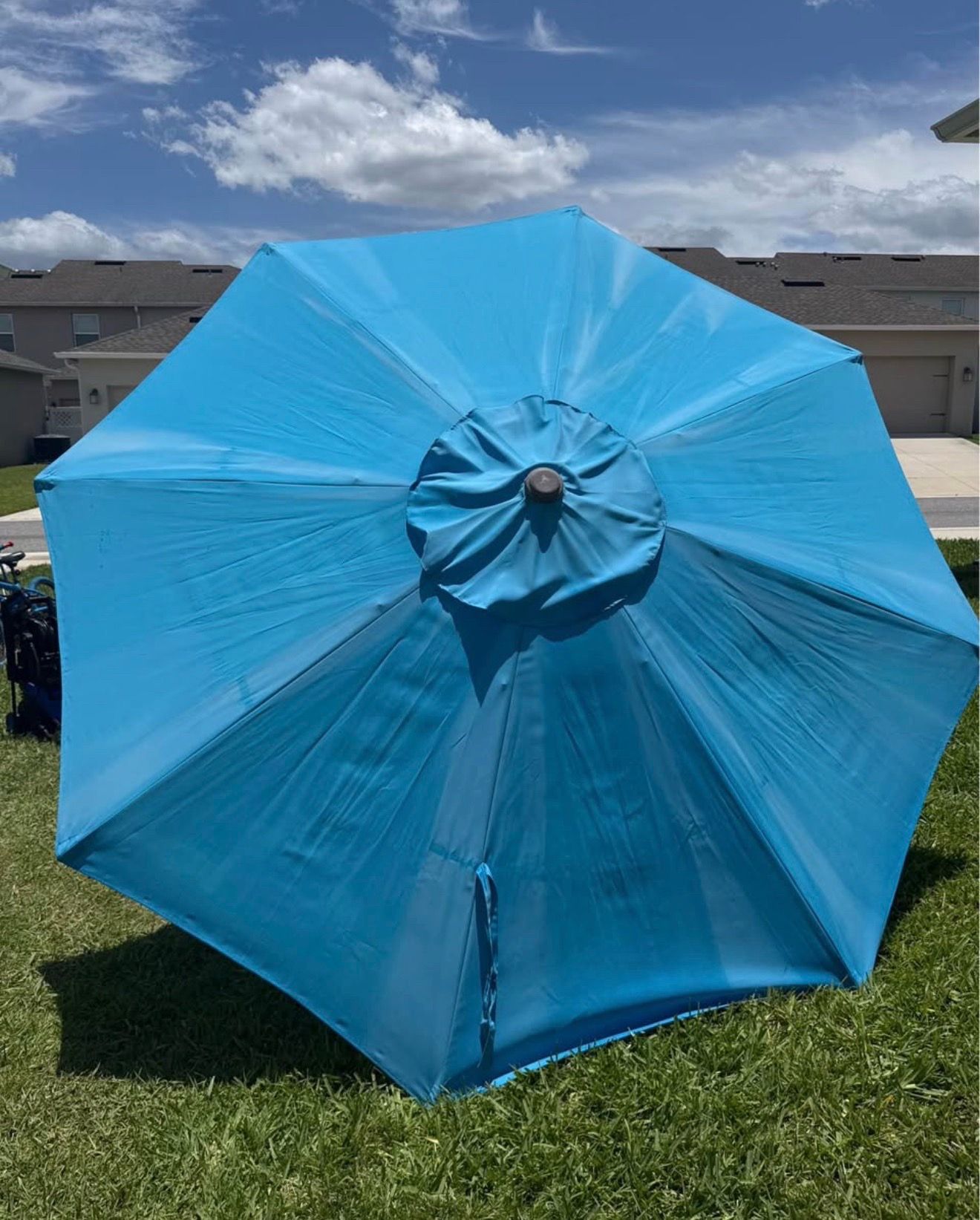 Blue patio umbrella for sale, 97 cm when open.