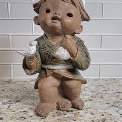 Vintage Japan FOYD Clay Pottery Ceramic Terra Cotta Boy Figurine Hollow Eyes