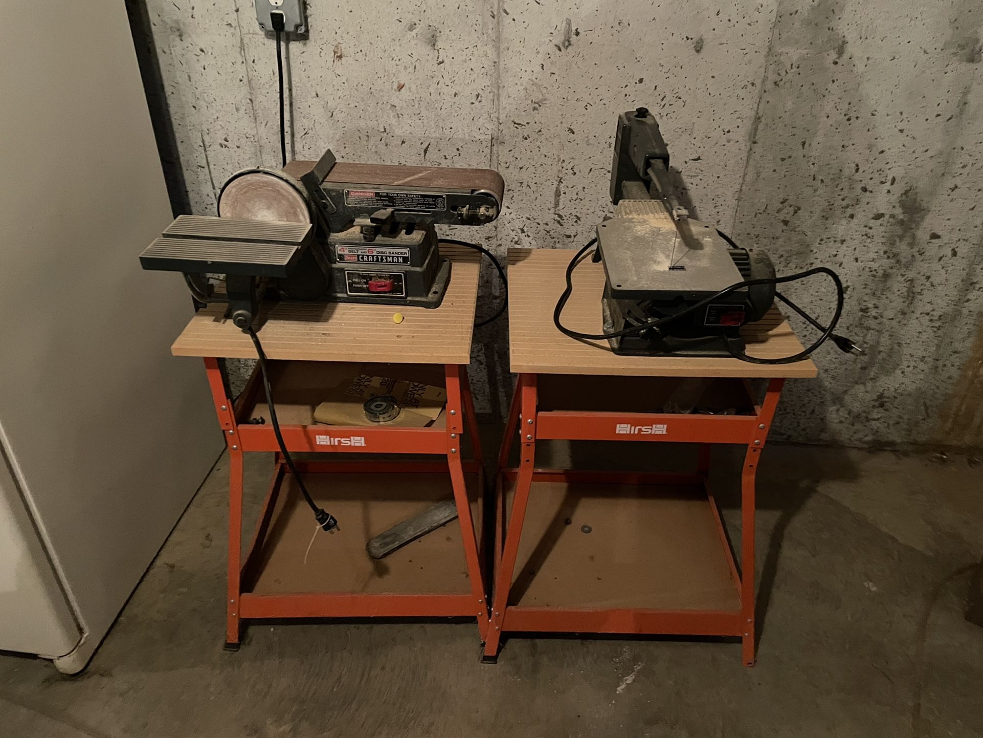 Sears Belt Sander and Disc with Stand (0n left)