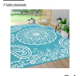 Pauwer Outdoor Rug 10x14, Waterproof Plastic Straw Camping Rug, Boho Teal Reversible, Foldable, UV Resistant Patio Rugs, Indoor Outdoor Area Mat Carpe
