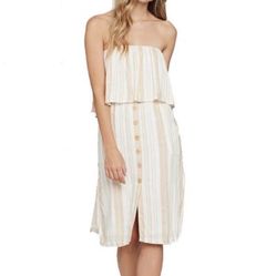 l*space Tan / White Striped Midi Dress with Pockets | XS