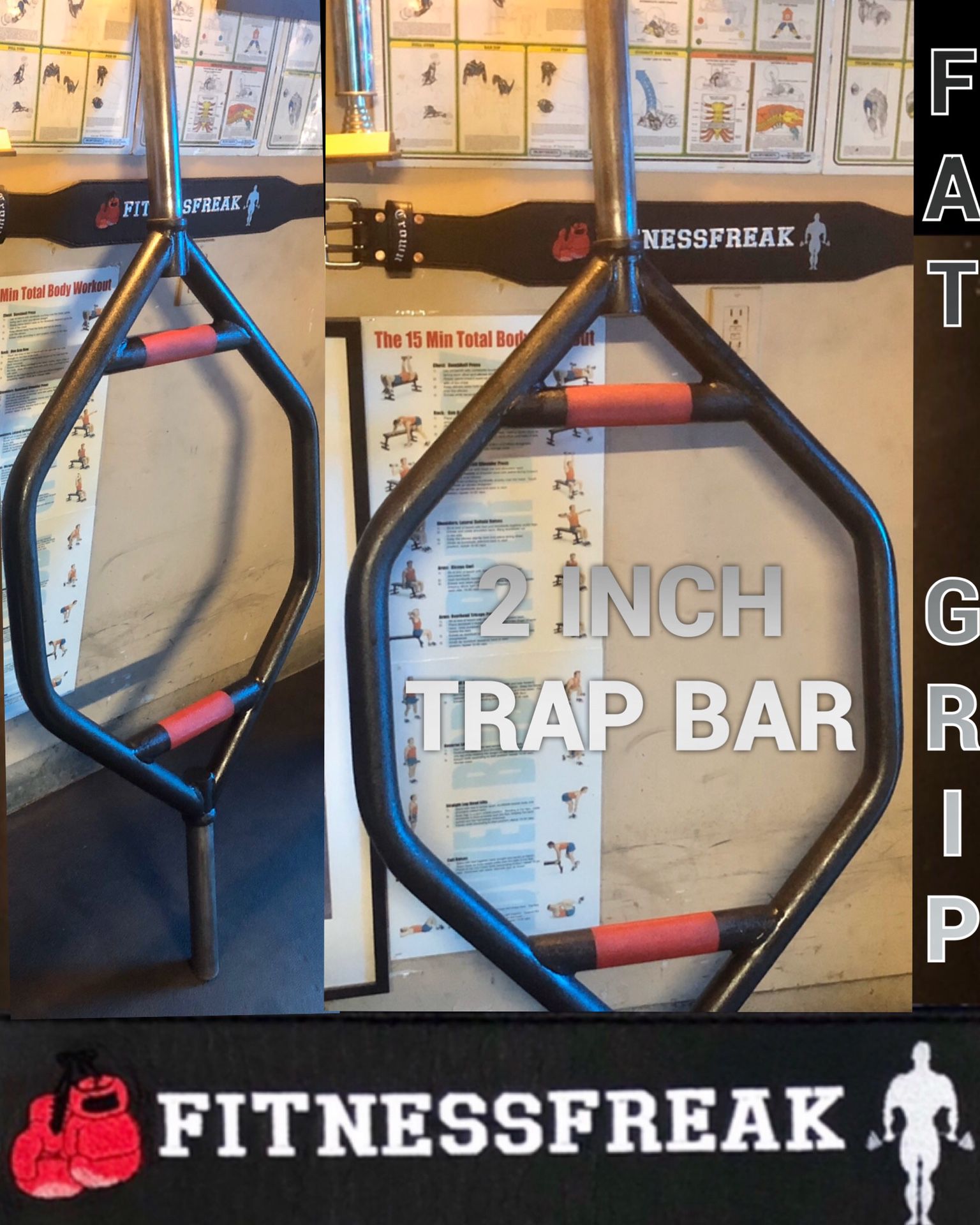 2 INCH - STRONG MAN- TRAP/HEX OLYMPIC WEIGHT WEIGHT BAR WITH COLLARS!!