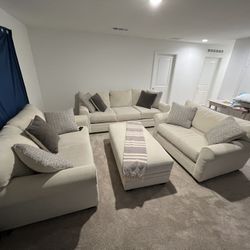 3 Piece Beige/white Couches With Ottoman 