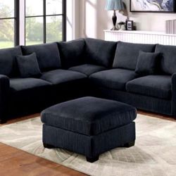 Stylish Corduroy 4-Pc Sectional Sofa With Ottoman ✅ No Tax ✅