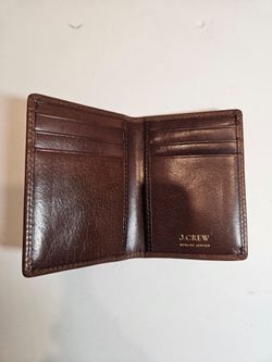 New J.Crew Genuine Leather Brown Bifold Wallet Men's Slim Card Holder Wallet