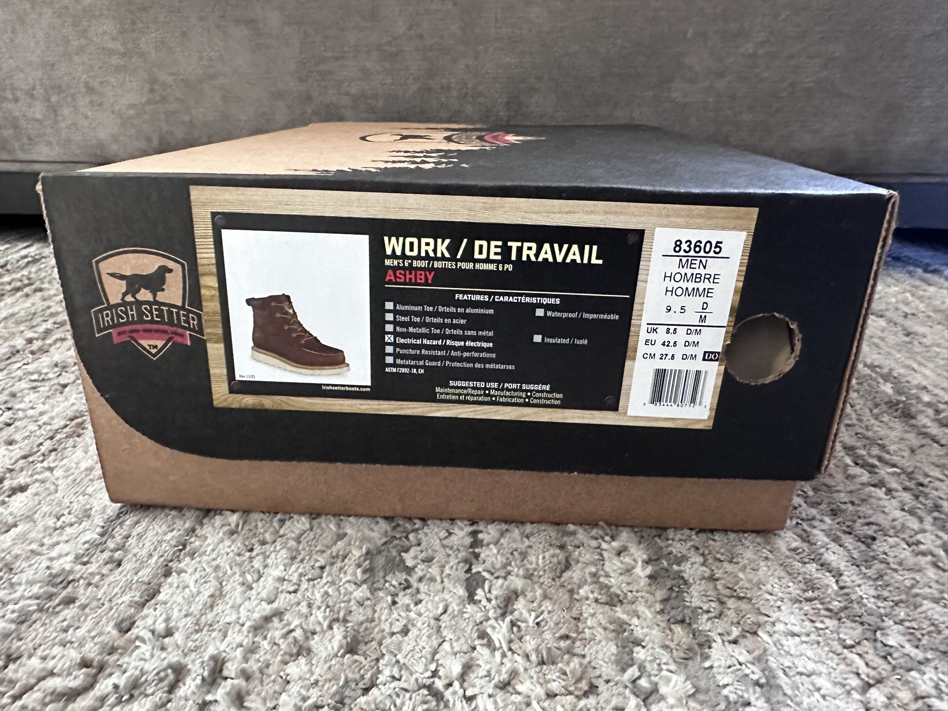 Irish Setter Ashby Men’s 6 inch Leather Soft Toe Boot Size 9.5 New In Box