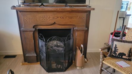 Handmade oak fireplace with storage