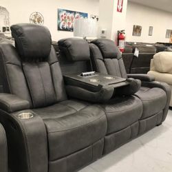 Turbulance Quarry Grey Power Reclining Loveseat and Sofa Set