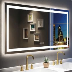 MIRROR Touch Button Bathroom Mirror 59 x 36 Switchable Color LED with Defogger