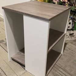 Compact Book Shelf With Unique Back Compartment/End Table/Nightstand/Cabinet