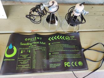 (2) plant heat lamps and seed warming mat