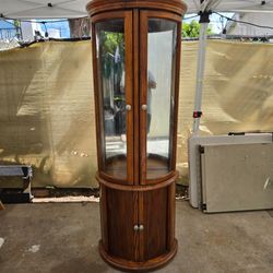 Round Wood and Glass Curio Display Cabinet