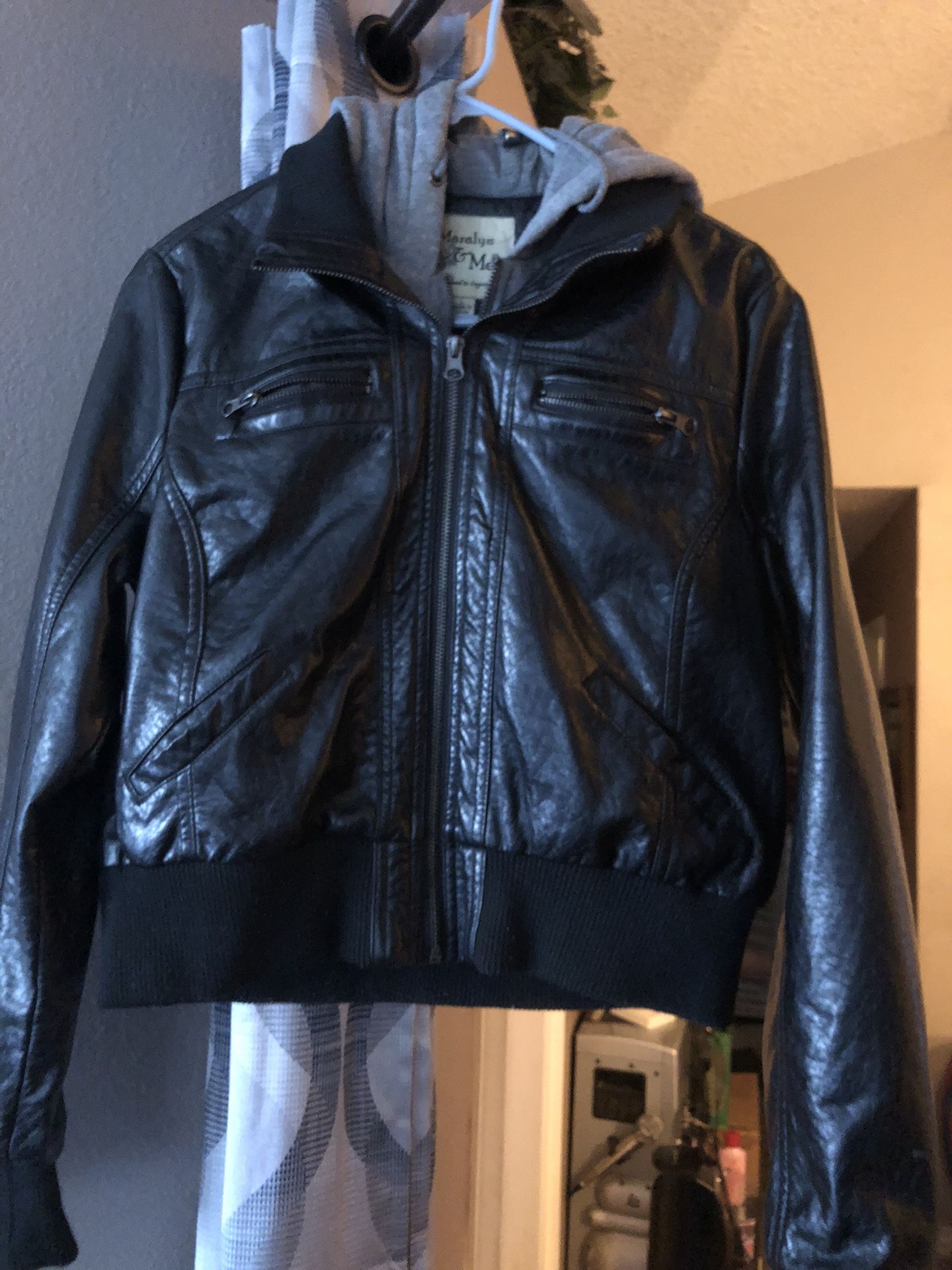 Leather jacket  With Sweater Hoodie