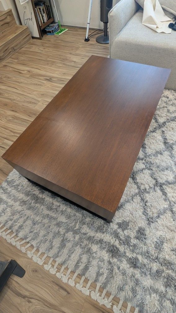 Coffee Table w/ Storage, Brown Teak Wood