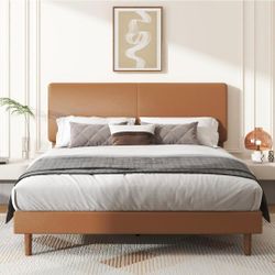 Queen Leather Platform Bed Frame with Adjustable Headboard Orange
Faux Leather Upholstered Platform Bed Frame, No Box Spring Needed, Noise-Free, Easy 