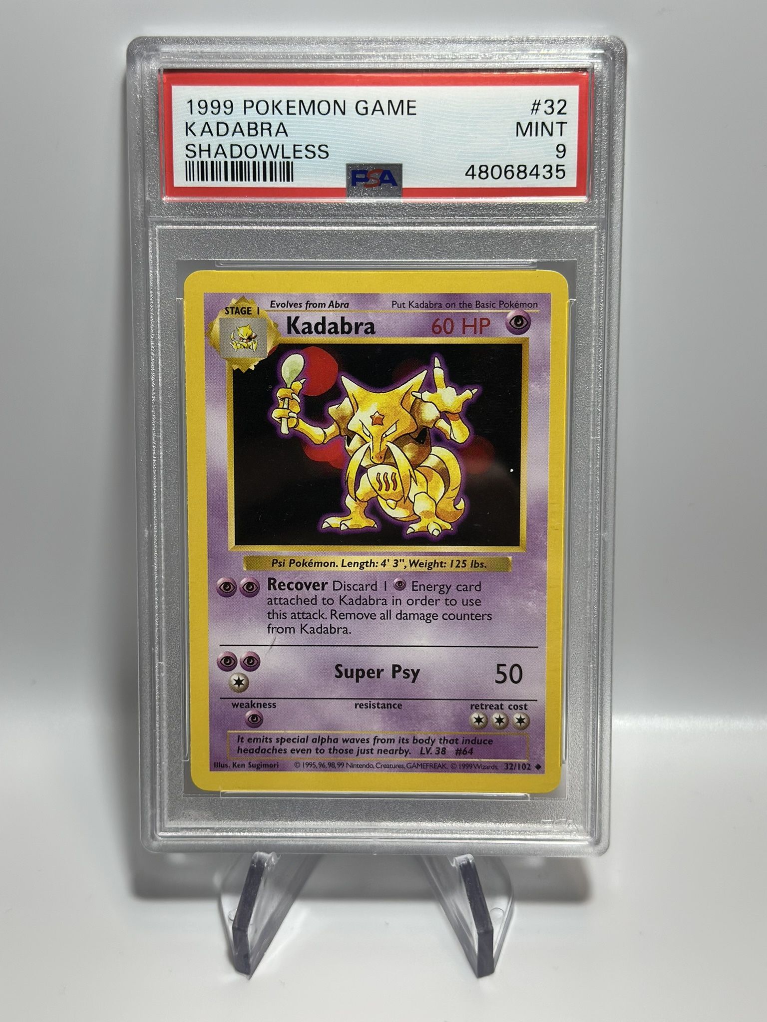 Pokemon Kadabra Base Set Shadowless Holo Rare 32/102 - PSA 9