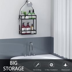 Shower Caddy Organizer,Mounting Over Shower Head Or Door,Extra Wide Space for Shampoo, Conditioner, and Soap with Hooks for Razorsand More,10.5" x 4.5