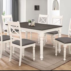 7pc Ivory And Grey Two-tone Wooden Dining Table Set 