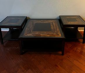 Rustic Brown Square Table with
bamboo Living Room Set