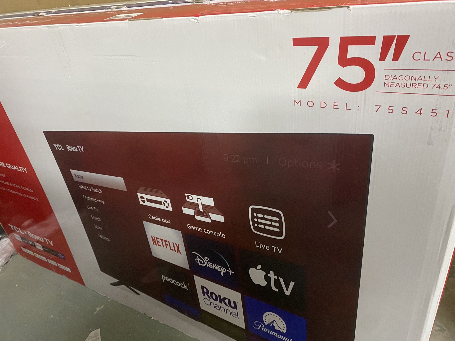 75’ Inch Tcl 4K Smart Roku 📺 Tv !! $450.00!!